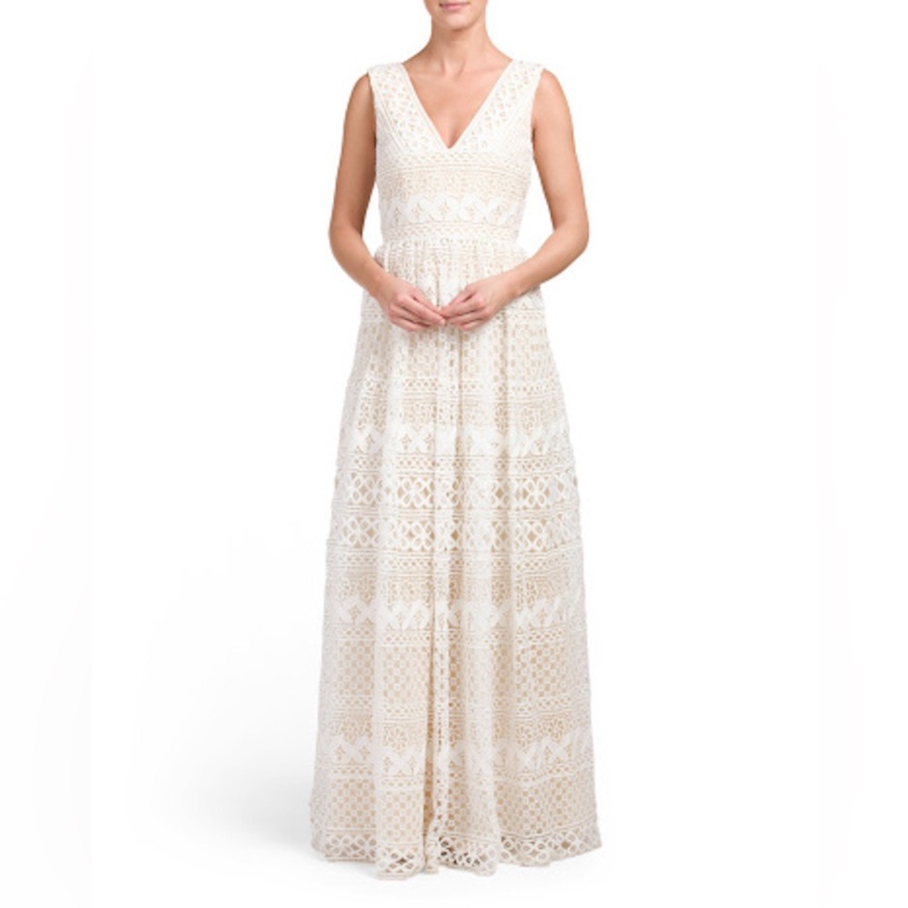 Basix Black Label Ivory All Over Floral Lace Maxi Gown